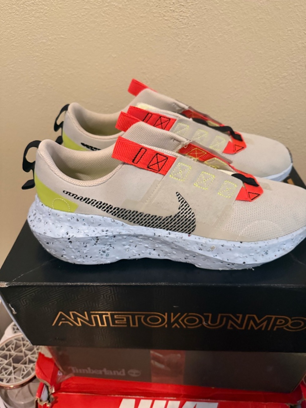 Men’s Nike Air Hippie- Beige and Neon Slip-On Running Shoes